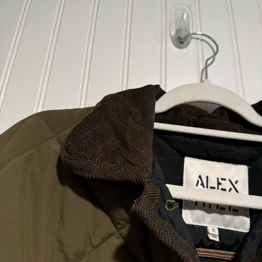 Alex Mill Quinn Quilted Nylon Jacket Olive Green Size Medium Corduroy Collar - Picture 8 of 9
